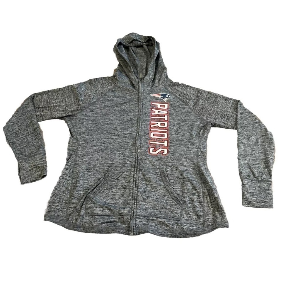 New England Patriots NFL Fleece Hoodie Jacket Women Sz XL Gray Zip Pocket Hood